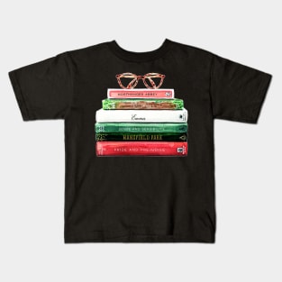 Jane Austen Library Book Glasses Kids T-Shirt